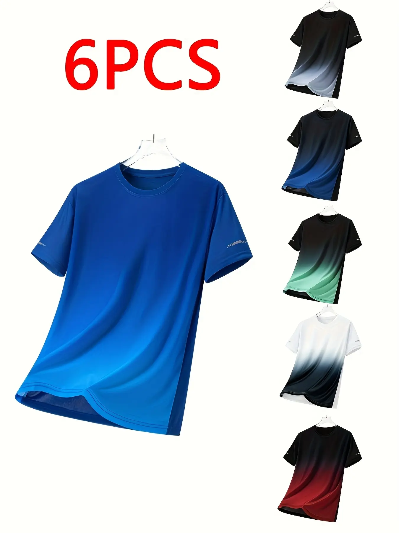 Pack of 6 running sports T-shirts, short-sleeve moisture-wicking quick-dry tops suitable for fitness, casual wear, and hiking, available in multiple colors