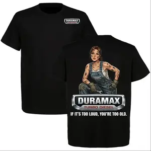 Duramax Turbo Diesel T-Shirt – Pickup Truck Graphic Tee Featuring Custom Mechanic Girl & Funny Too Loud Slogan Design, Automotive Lifestyle Apparel Gift for Truck Owners, Menswear Medium Men's