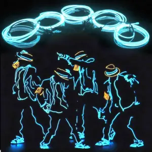 5in1 Portable EL Wire Neon Rope Lights Strip Wearable Battery Pack 360° Illumination Super Bright Cuttable DIY for Halloween Christmas Party Game Room Cosplay Costume Ice Blue 1M