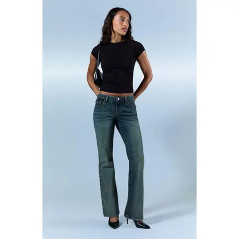 Pacsun Women's Jade Low Rise Bootcut Jeans Button Pocket Dark Blue
