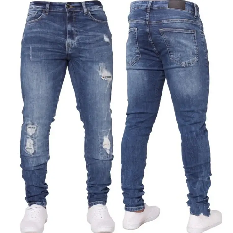 Men's Distressed Ripped Slim Fit Stretch Denim Jeans - Menswear Classic Stylish Streetwear Pants - White, Black, Blue