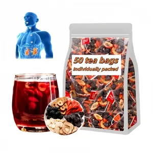 Ginseng Five Treasures Tea Kidney Tea Formula 6 Precious Ingredients, 50Bags Men's Kidney Tea Chinese Herbal Tea Red Date Wolfberry Tea Beverage Organic