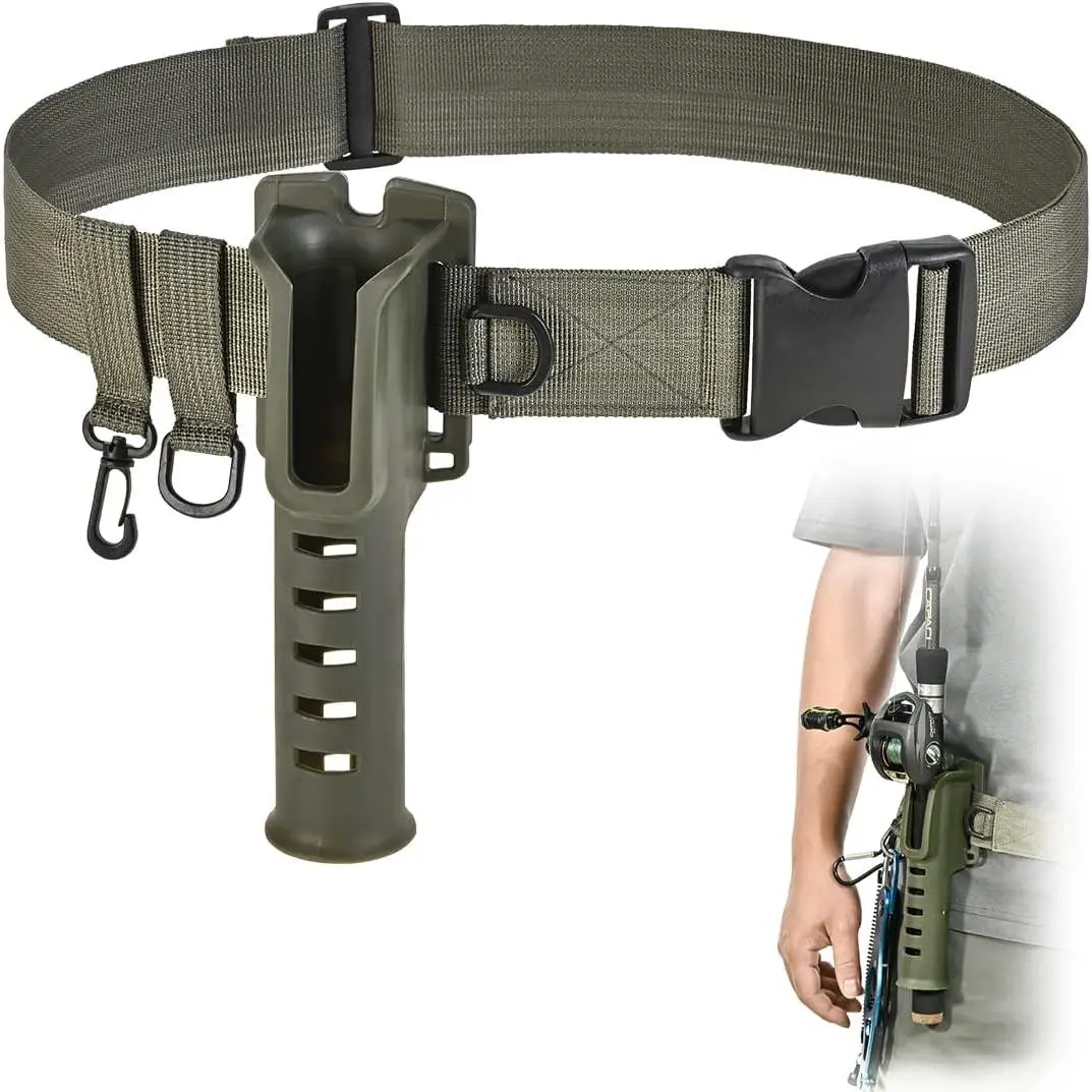 Fishing Waist Belt Rod Holder - Adjustable Wading Belt With Portable Pole Inserter for Spinning, Casting Reel, Surf, Kayak, Fly Fishing Gear Accessories - Wader Strap