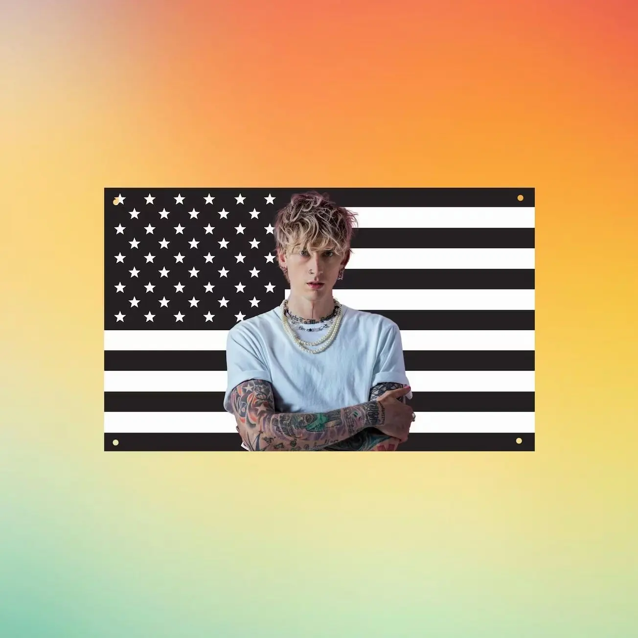 Machine Gun Kelly Black US Flag Wall Tapestry | MGK Music Flag | Rock Rap Room Decor | Aesthetic Wall Decor | Fan Gift