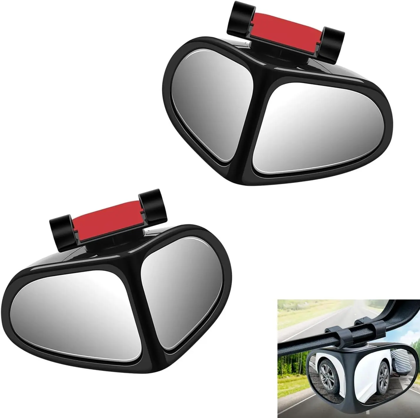 360° Rotatable Car Blind Spot Mirror Dual‑Lens Real Glass ABS Housing Adhesive Clip‑on Rearview Auxiliary Mirror for Safe Reversing Parking