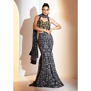 Serena black gold fishtail lehenga set