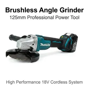 Makita DGA404 18V Brushless Grinder | 8500 RPM,125mm mechanic hand tool wood plastic maximum torque cordless high diy use variable speed controller m14 spindle electric no-load angle capacity task electronic brake power tool li-ion battery input m