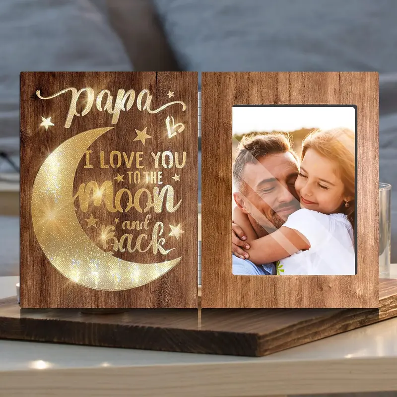 Papa Fathers Day Gift, Gifts for Papa from Grandkids for Fathers Day, Brown Glowing 4x6 Papa Picture Frame for Wall/Tabletop