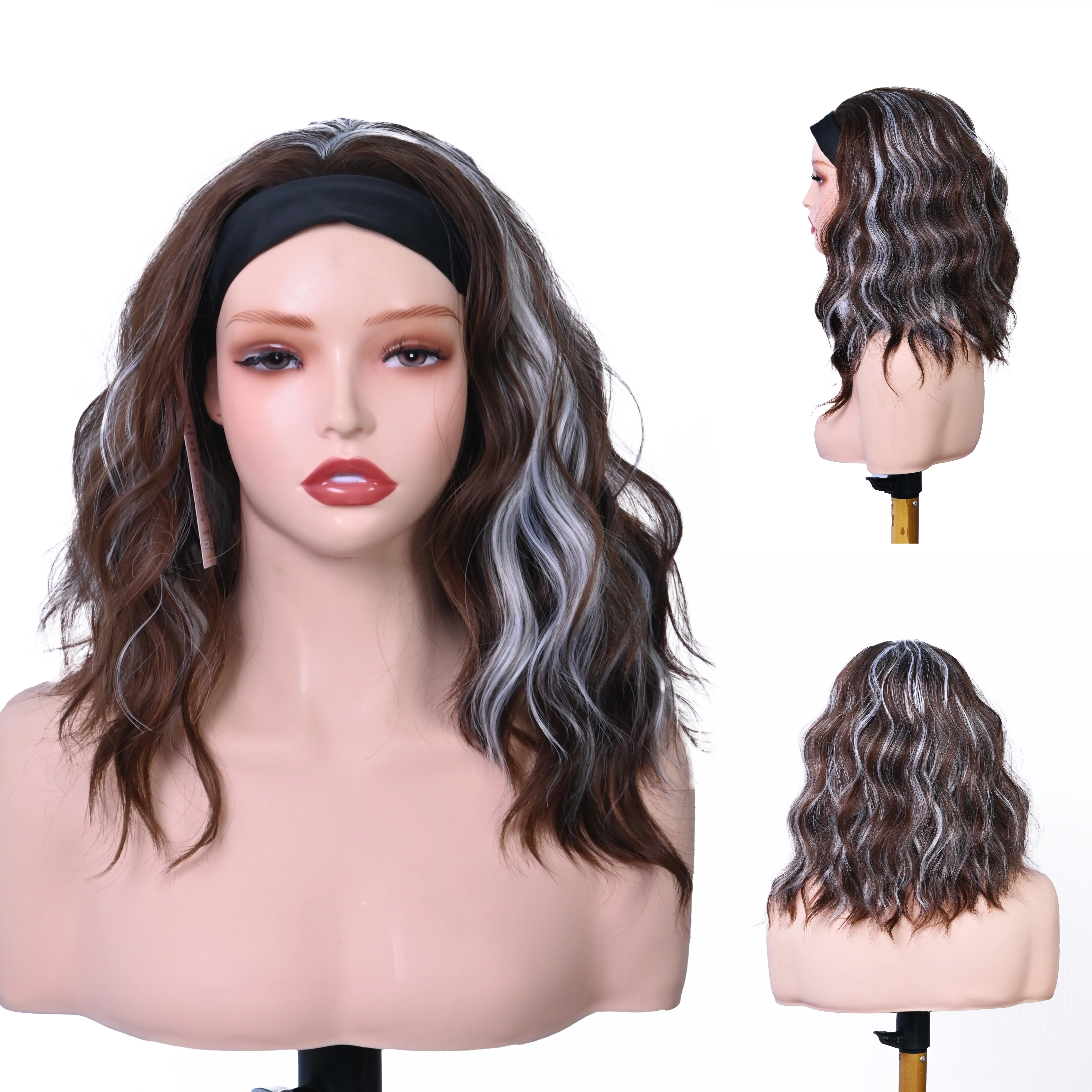Nova Sunnymay Women’s Headband Wig, 18-Inch Water Wave Synthetic Wig in Blue Smoke Brunette, Glueless No Glue Hair Wig, Easy Wear Comfortable Fit, Perfect for Daily Looks