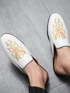 Men's Dragon Embroidery Half Slipper, Breathable Anti-Slip Summer Outdoor Cool Slippers, Essential Trendy Men's Footwear