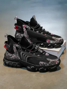 Trendy Graffiti Mech High-Top Dad Shoes for Men, Flyknit Mesh Breathable Athletic Sports Shoes, Thick Sole Height-Increasing Casual Shoes, Streetwear Fashion Sneakers