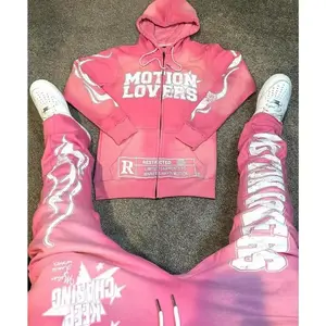 Gothic punk hip-hop washed men's and women's hoodies, oversized street sports shirts, retro zipper casual hoodies