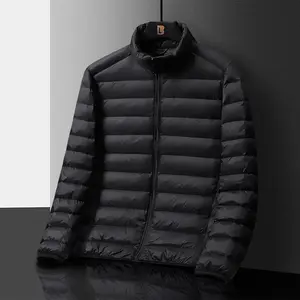 Men's Black Stand Collar Lightweight Puffer Jacket, Slim Packable Warm Winter Coat