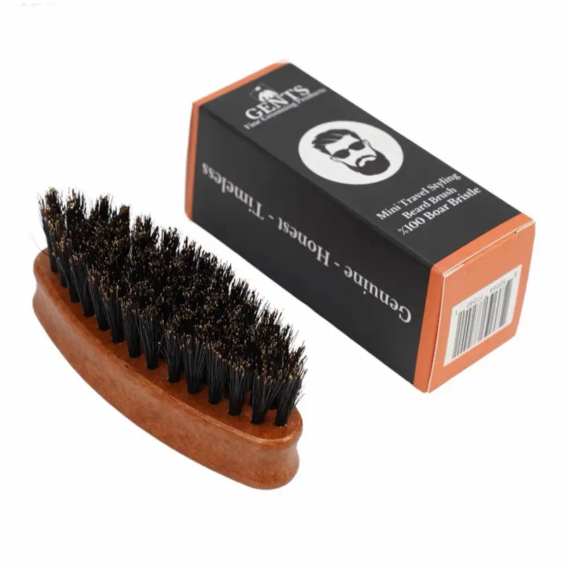 GBS Wood Mini Travel Size Pocket Beard Grooming Styling Brush 100% Boar Bristles Wooden Handle Man Gift for Grooming styling