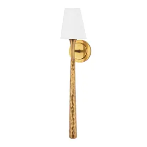 Greta Sconce - Vintage Brass Arm With Tapered White Linen Shade, Classic Wall Lighting Design