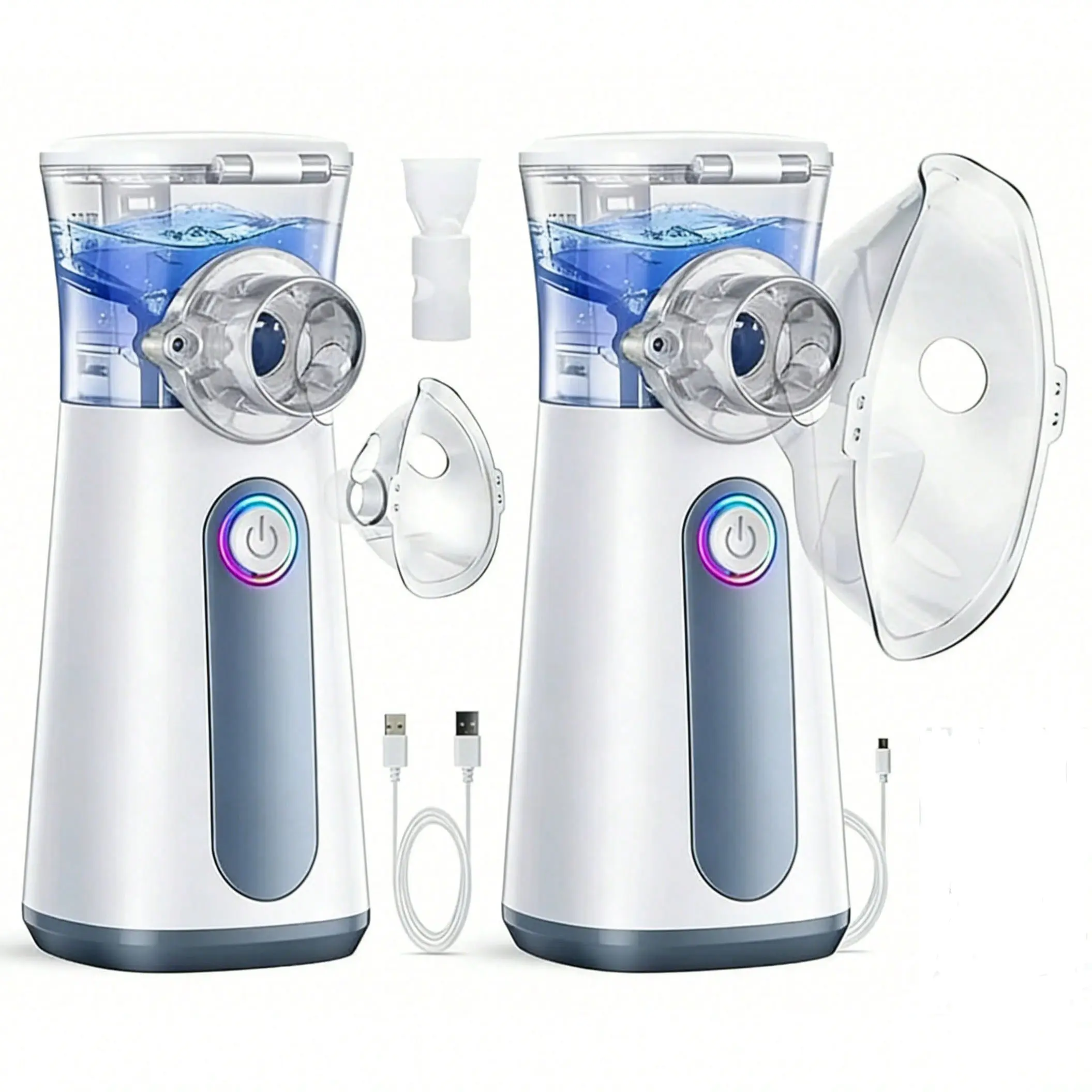 2PCS Portable Handheld Mesh Beauty Humidifier, Dry Battery Operated, Adjustable Mist Output, Cordless Compact Facial Beauty Device for Home Travel Use, Batteries Not Included