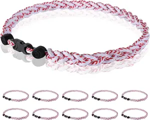 12 Pack Baseball Necklace 18inch, Team Gift for Baseball Funs, Three Braided Titanium Tornado Rope Design, with Muti - Color for Pick
