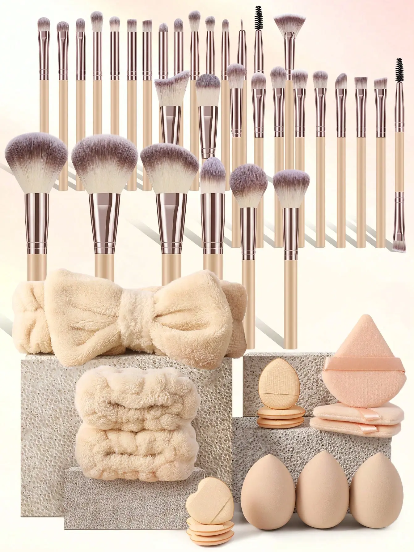 Aesthetic makeup brushes set foundation eyeshadow liner with complete tools gift for holiday birthday present makeup, 32 Pieces, All-In-One