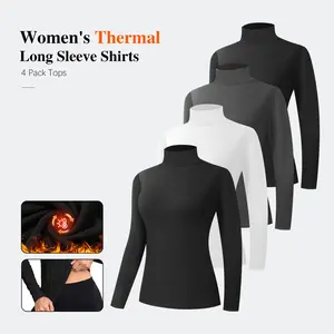 4 Packs Women's Thermal Turtleneck Shirts, Women Turtle Neck Fleece Lined Compression Long Sleeve Base Layer Tops