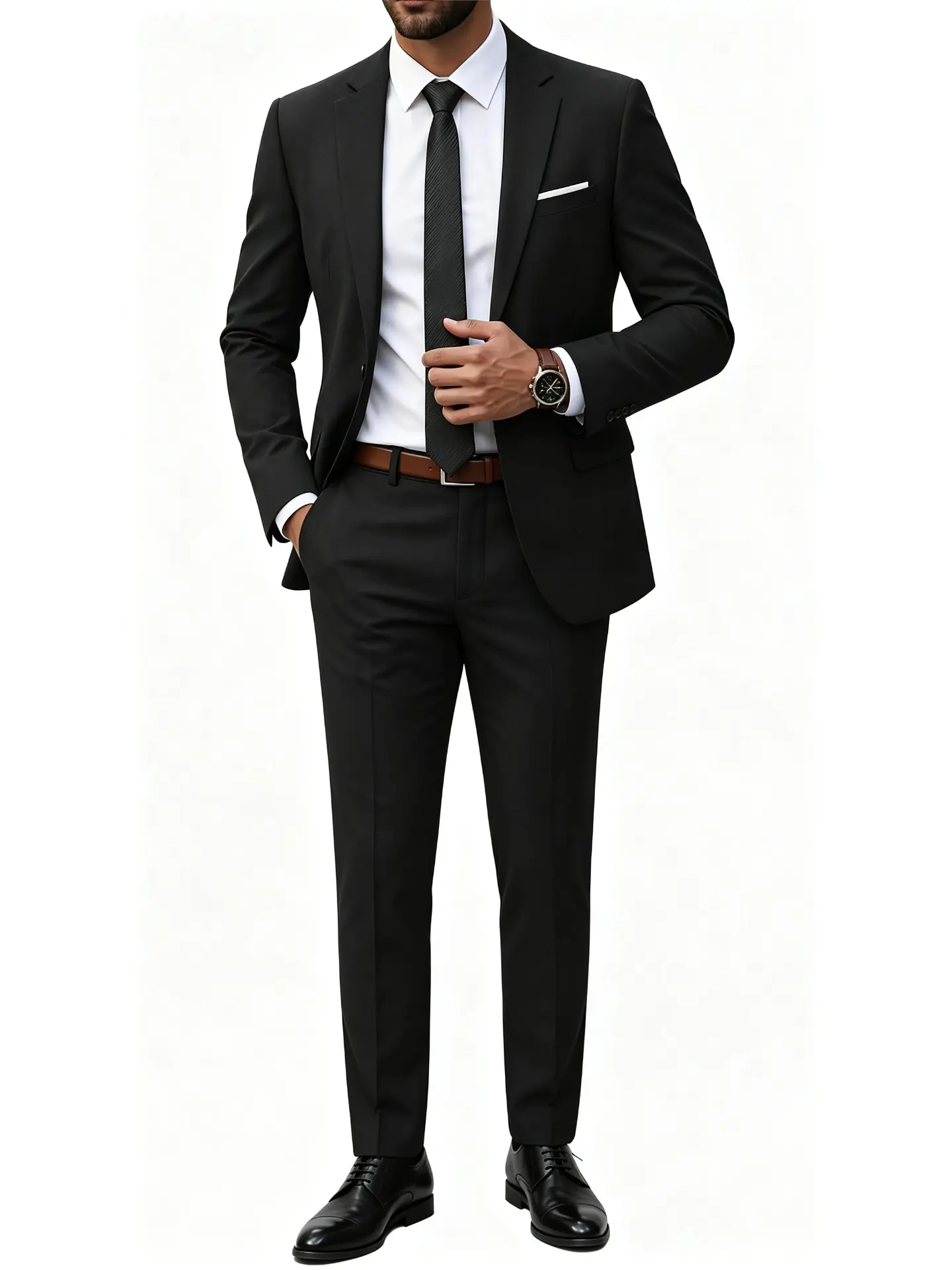 MrSure Men's 1-Button 2-Piece Polyester Suit Set with Tie, Adult Style Classic Fit Button-Front Jacket & Pants, Formal Business Office Wedding Prom Summer Black Suit and Tie