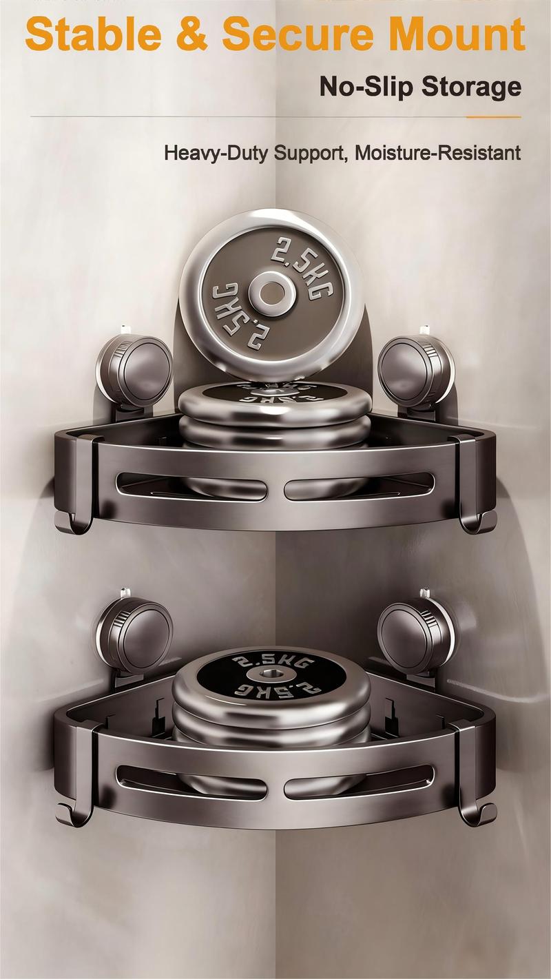 2026 upgraded new model-3-Pack Gun Gray Plastic Triangle Suction Cup ShowerCaddy 3-Tier Corner Shelves NoDrilling Bathroom Storage Rack 40lbs LoadCapacity with 6 Towel Bar Hooks(home essentials,bathroom accessories)