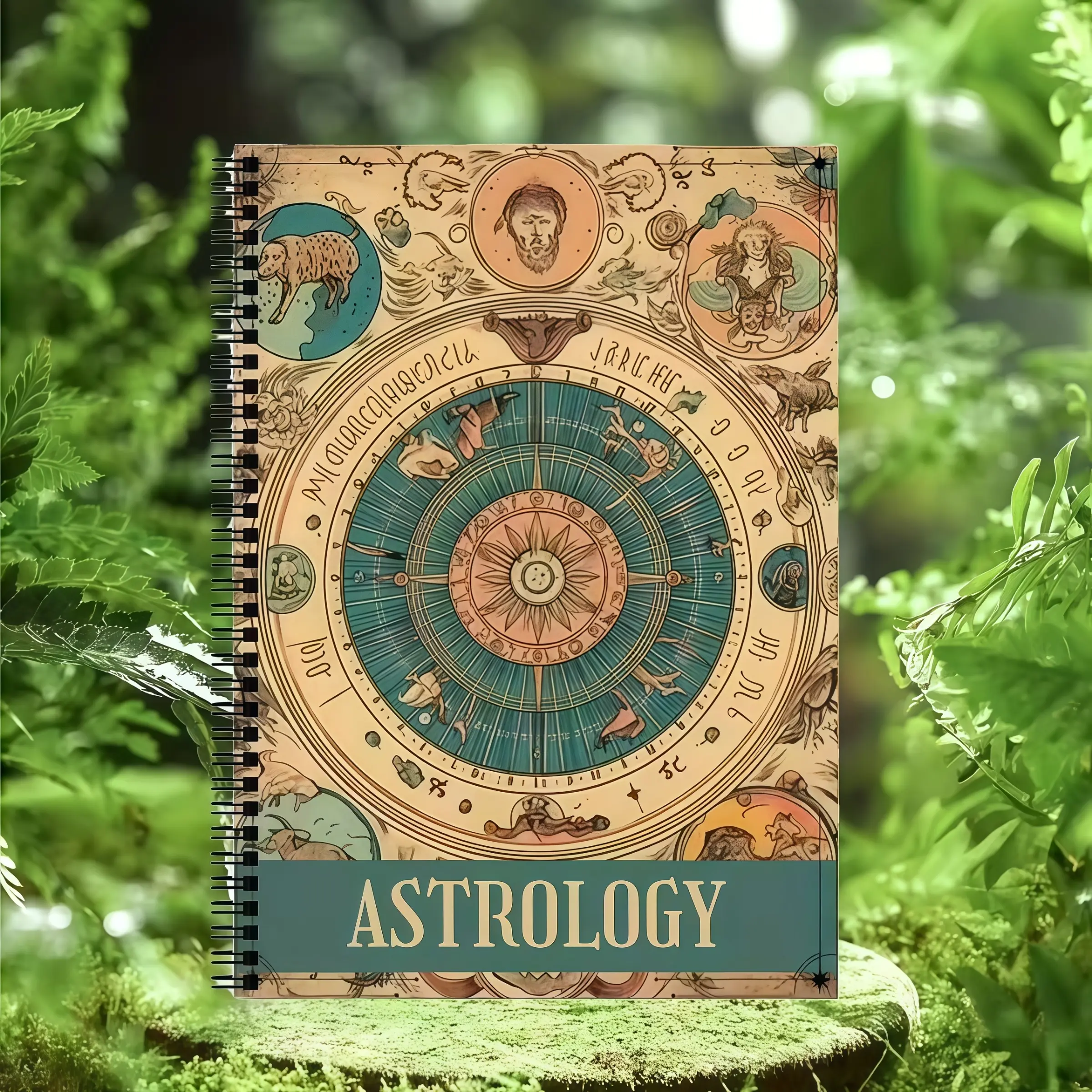 Vintage astrology Spiral Notebook, Spiral Bound Notepad, Spiral Coil Notebook, constellation symbols, planetary interpretations and astrological illustrations, Self-study guide, celestial illustration, cover art