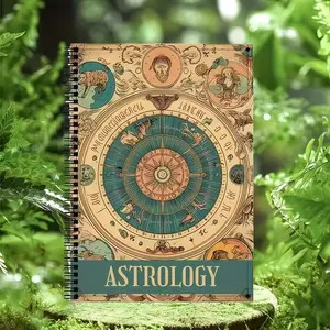 Vintage astrology Spiral binding book, Spiral Notebook, constellation symbols, planetary interpretations and astrological illustrations, Self-study guide, Fantasy celestial illustration, cover art, mystery aesthetics, essential for spiritual seek