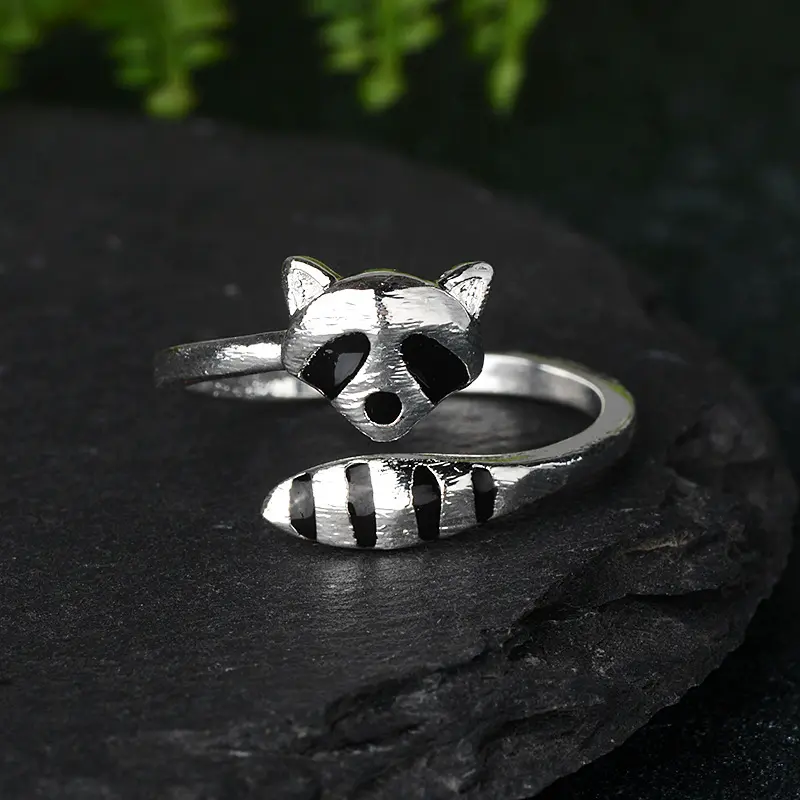 Cute Raccoon Statement Ring for Female, Adjustable Copper Open Ring, Animal-Themed Costume Jewelry, Creative Birthday Gift, Statement Rings, Girlfriend Birthday Gift