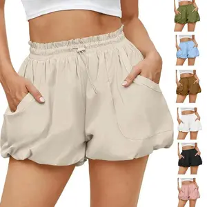 Fisace Womens Summer Casual Shorts High Waisted Athletic Running Workout Bubble Shorts with Pocket