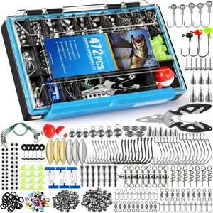 472PCS Fishing Accessories Kit, Waterproof Tackle Box with Tackle Included, Fishing Gifts for Men Included Hooks, Weights, Pliers,Fishing Gear and Equipment for Bass Trout