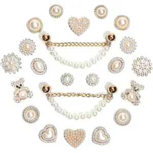 SOGLLQAM Crystal & Pearl Shoe Charms Set with Glittering Chains - Elegant Letter Decorations for LOVE & QUEEN Designs, Premium DIY Shoe Jewelry for Women's Party Style and Girls' Fashion Accessories Footwear gift