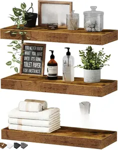 floating Shelves for Wall Bathroom Shelf Bedroom Kitchen Living Room Hanging Book Shelves Small Farmhouse Decor 16 inch Set of 3, Rustic Brown (015-BN3)