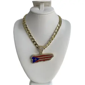 Amtiari 14K Gold-Plated Cuban Link Chain with Puerto Rico Flag Pendant – 7mm, 24", Water-Resistant & Daily Wear