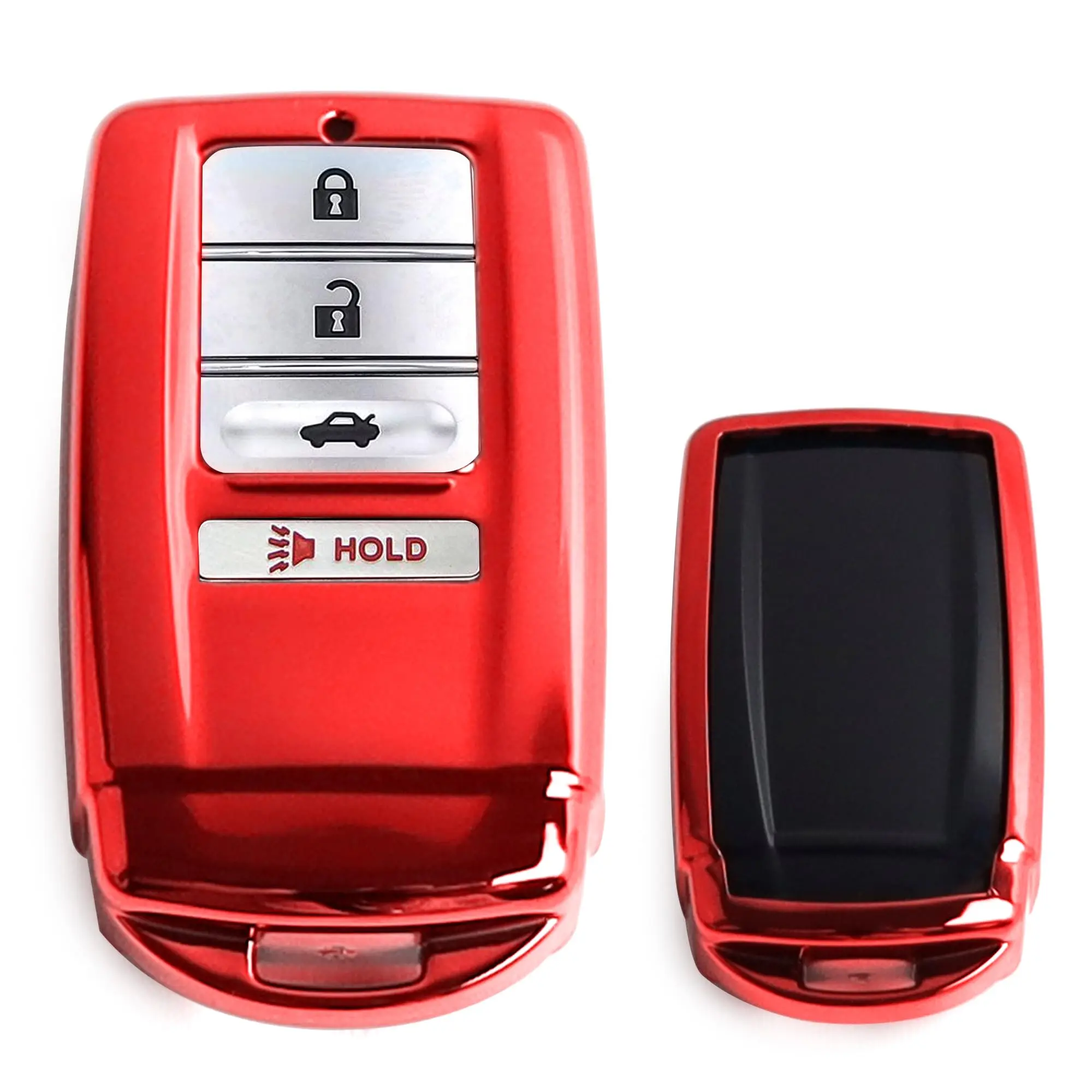 iJDMTOY Glossy Red Finish TPU Key Fob Protective Case w/Face Panel Cover, For Acura ILX RLX TLX RDX MDX Keyless Smart Key (The Latest Key with Gloss Black Emblem)