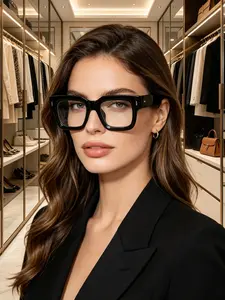 Glossy Black Frame Clear Lens Oversized Square Sunglasses, European and American Trendy Fashion Shades, Versatile Streetwear Eyewear for Travel, Vacation, Beach Photos, Dating, Commuting, Daily Wear, Christmas and Birthday Gifts