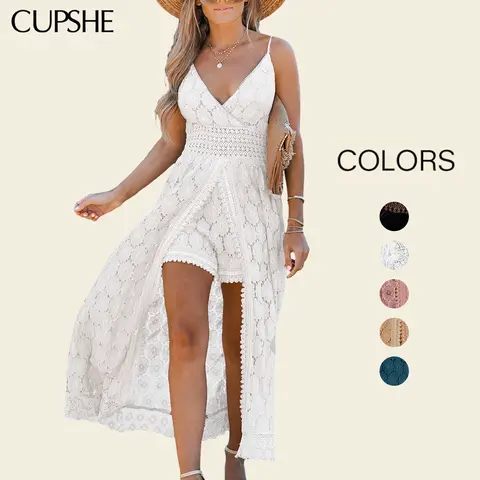 CUPSHE Women's Elegant Floral Print V-Neck Maxi Jumpsuit - Ruched Detail, Smocking, Thin Adjustable Straps, Nylon-Cotton Blend, Apricot/Black/Blue Summer Overalls #SohoChic, Ruching