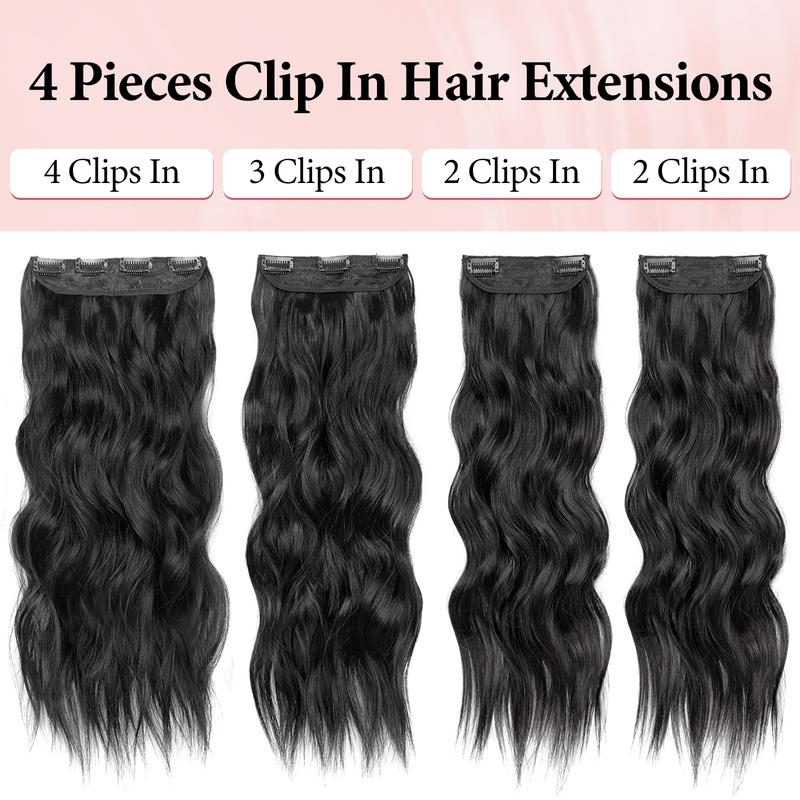 Fxmongyi Clip-in Hair Extensions 24/20 inch Synthetic Long Wavy 4PCS Thick Hairpieces Double Weft Natural Hair Extensions for Women