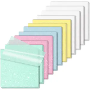 Transparent Sticky Notes 12 Pack, Frosted Glitter Colored 3x3 Inch, High Transparency Glass-Like Adhesive Clear Seee Through Sticky Notes for Women Office School Supplies 600 Sheets