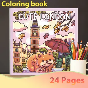 Cute London Coloring Book, 24 Pages, Unique Illustrations, Kawaii Adventure for Kids & Adults, Color London Landmarks & Sweet Characters, Fun Activity Set