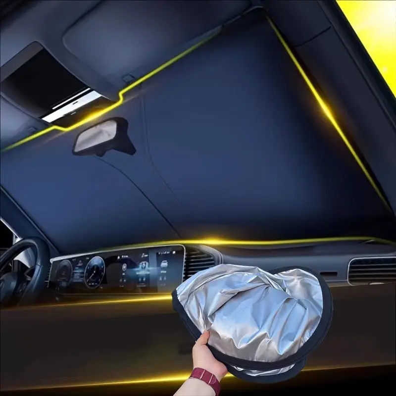 Car Windshield Sun Visor, Car Accessories, Car Stuff, Cargadgets, Durable Portable Foldable Windshield Sun Shade Cover, Anti-UV & Interior Cooling Car
