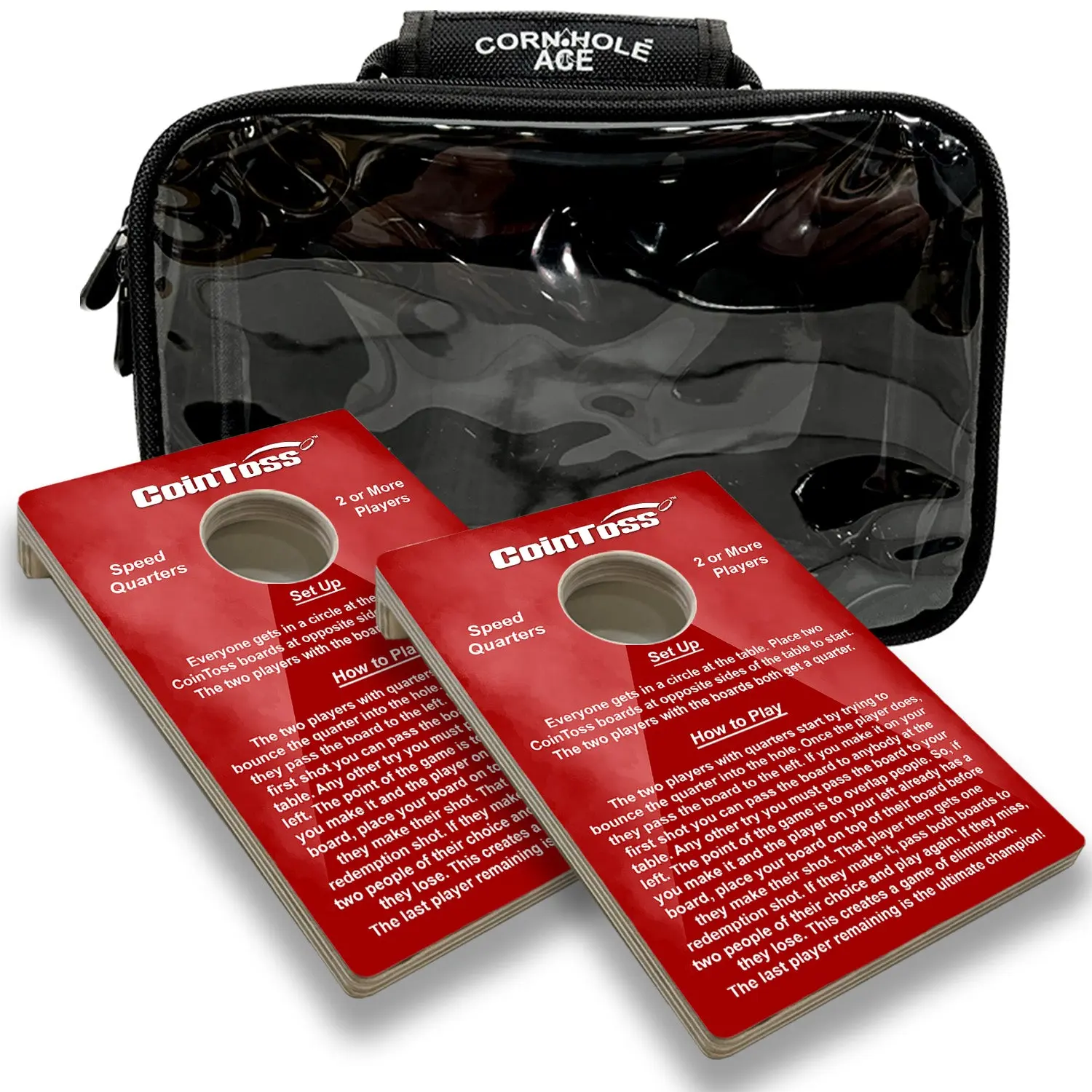 2 CoinToss Boards and Carry Case Set | Speed Quarters - Light Red
