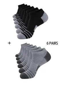 6 Pairs Men's Sport Socks, Ankle Short Socks, Thick Loop Running Basketball Socks, Breathable Elastic Socks, All Seasons Casual Crew Socks
