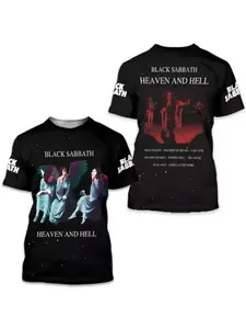 Brand-new Black Sabbath "Heaven and Hell" 3D-printed T-shirt in black, featuring retro streetwear and Harajuku styles—a unisex American-style short-sleeve top.