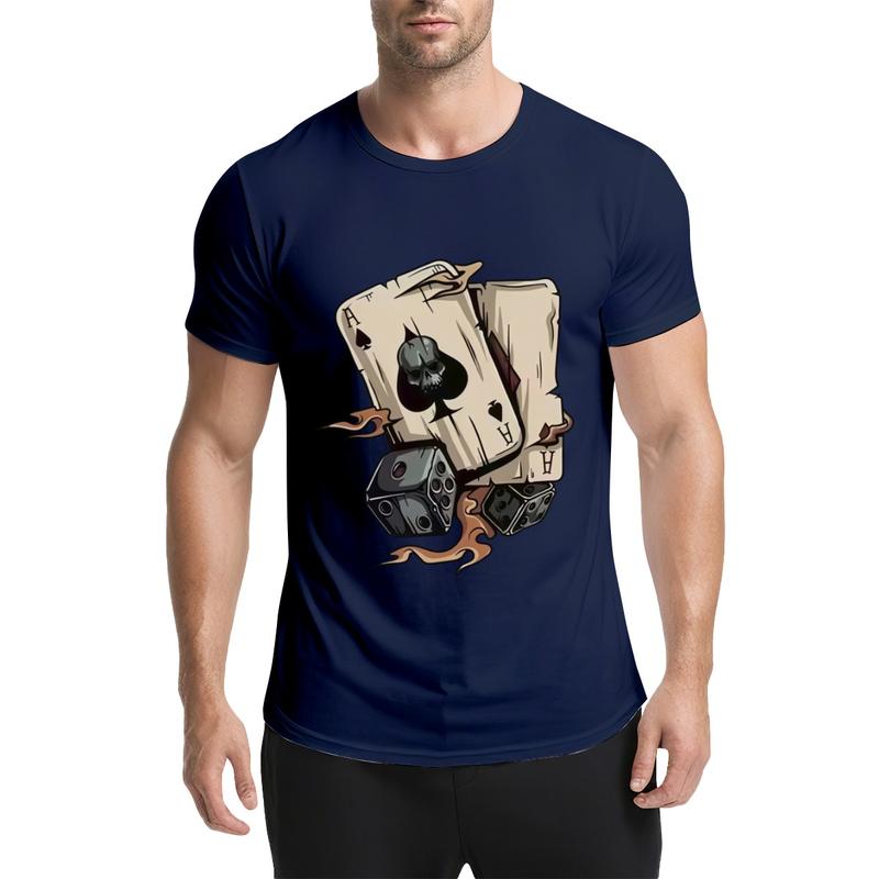 Men's Vintage Cotton Short-Sleeve T-Shirt - Menswear Tshirt, Ace Skulldice Print, Bold Graphics, Poker Print, Retro Look, Lightweight, Machine Washable, Medium-Length Casual Top