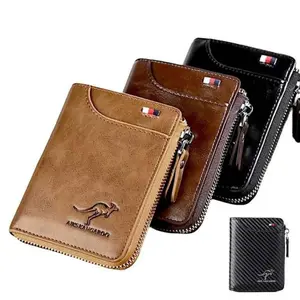 Men's Slim RFID Blocking Leather Wallet, Waterproof Zipper Pocket, Multiple Card Slots ID Window, Everyday Essential