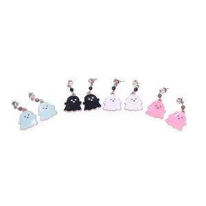 Cute Ghost Dangle Earrings with Faceted Beads • Halloween Novelty Fashion Accessory • Adorable Goth Style Enamel Earrings