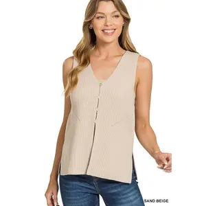 Zenana 4 Buttons Ribbed Sweater Vest