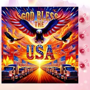 5D DIY Full Drill Round Diamond Painting - Diamond Art Kit Eagle, Truck, Flag Mosaic, Canvas - DIY Wall Art, Home Decor, Suitable for Halloween and Christmas, Birthday and Anniversary Gifts
