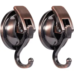 Suction Cup Hooks for Shower, Bathroom, Kitchen, Glass Door, Mirror, Tile - Loofah, Towel, Coat, Bath Robe Hook Holder for  -  Wreath Hanger (2, Red Bronze)