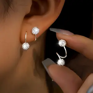 2pcs Crystal Ball Twisted Barbell Earring for Women - Elegant Disco Ball Lobe Jewelry with Double Screw Back Design